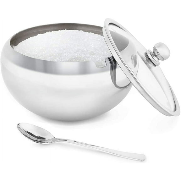 Large Sugar Bowl Glass with Clear Lid and Spoon - Holds 2 cups of Sugar (16.9oz)