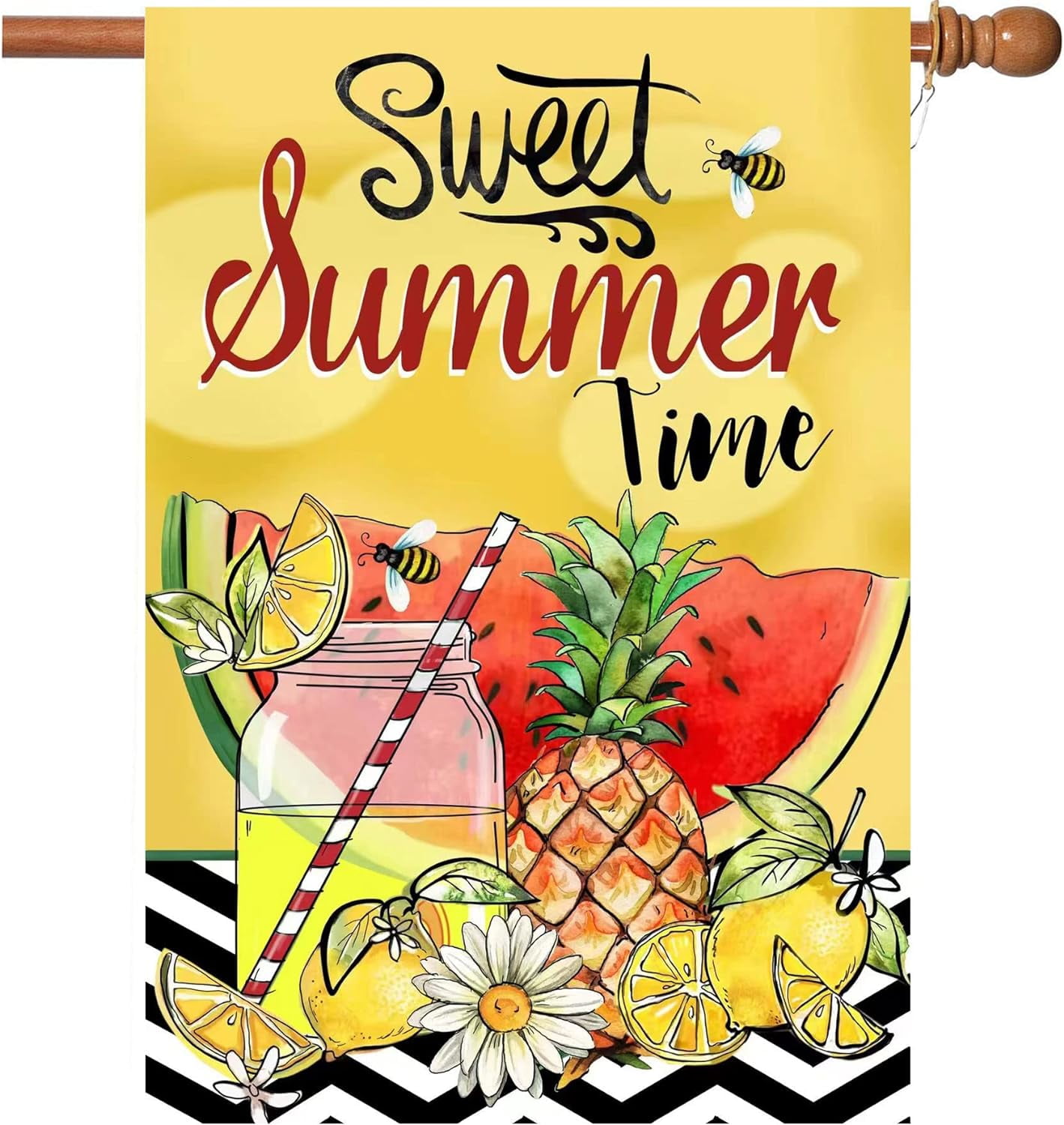 Large Summer Flag,28x40 Inch Hello Summer House Flags with Two Grommets Double Sided Printing 2 Layer Burlap Welcome Summer Garden Flag for Your Summertime Decoration