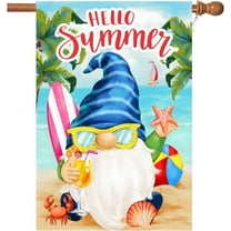 Large Summer Flag,28x40 Inch Hello Summer House Flags with Two Grommets Double Sided Printing 2 Layer Burlap Welcome Summer Garden Flag for Your Summertime Decoration