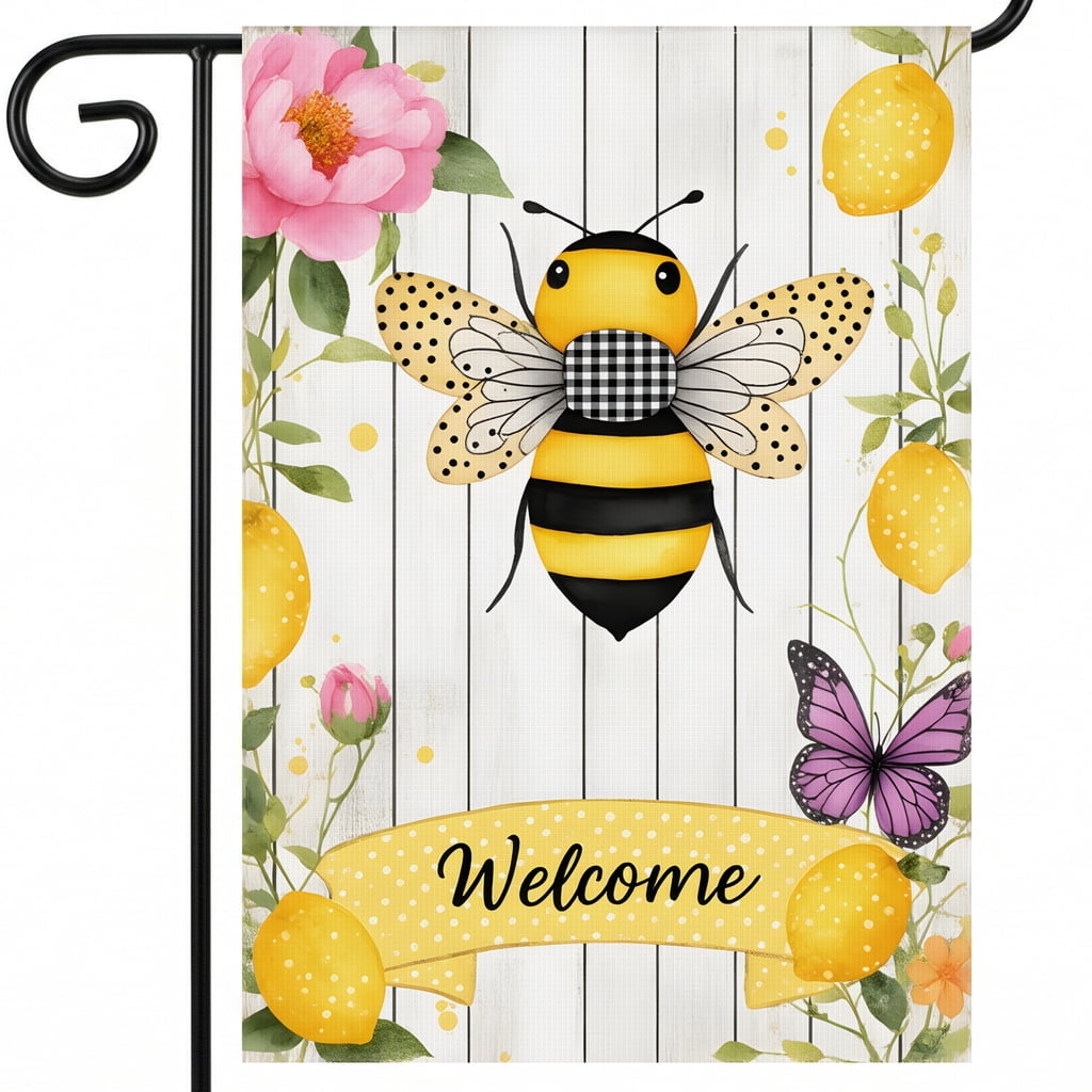 Large Summer Garden Flags 28x40 Inch Welcome Sign with Bee and Lemons ...