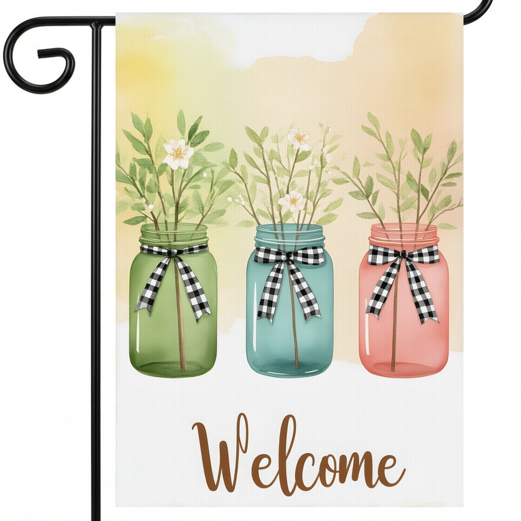 Large Summer Garden Flags 28x40 Inch Welcome Signs with Mason Jars ...