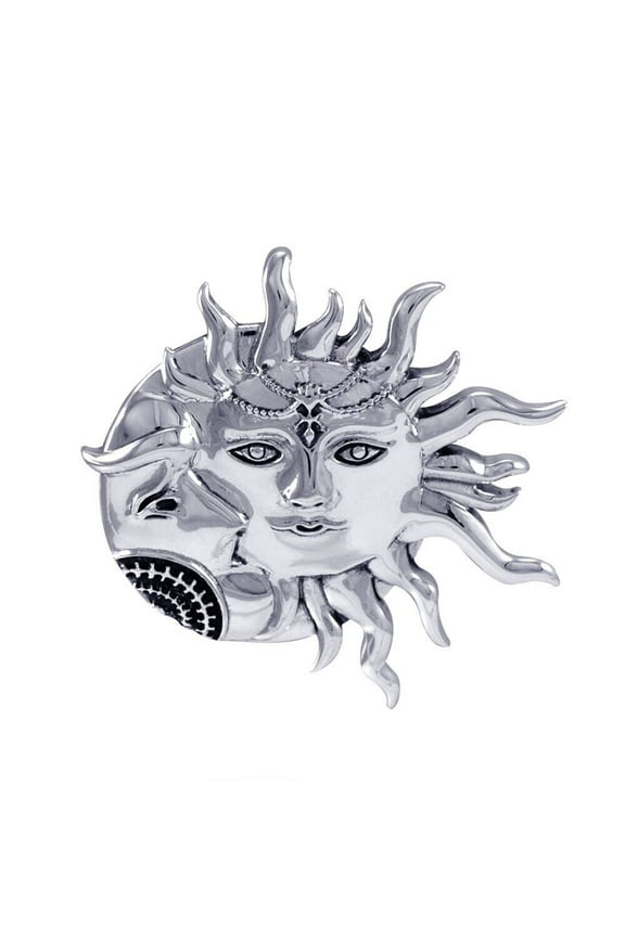 Large Sun Crescent Moon Celestial 925 Sterling Silver Pendant Fine Jewelry