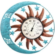 Large Sun Moon Outdoor Thermometers for Patio - Wall Thermometer, Indoor Outdoor Thermometer with Garden Stake for Home and Garden Decor (Sun and Moon)
