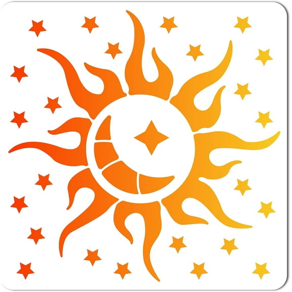 Large Sun and Moon Stencils 12x12 Inch Reusable Star Stencil Template Signs Home Wall Decor for Painting on Wood Wall Scrapbook Card Floor Canvas and Tile Drawing White