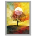 thumbnail image 1 of Large Sun Setting Behind a Lonely Tree on a Hill Artwork Framed Wall Art Print A4, 1 of 4