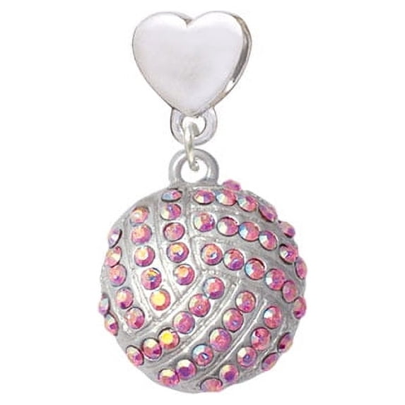Large Super Sparkle Crystal Pink AB Volleyball - Heart Charm Bead