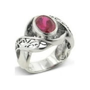 SILVER INSANITY Large Synthetic Blood Red Ruby and Swirl Filigree Sterling Silver Ring