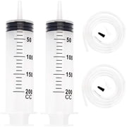 Gufastore 2pcs 200ml Syringe, Reusable Liquid Syringes with 1m Tube Large Capacity Plastic Syringe Individual for Laboratory Measuring, Garden, Industry, Oil or Glue Applicator, Pets Feeding