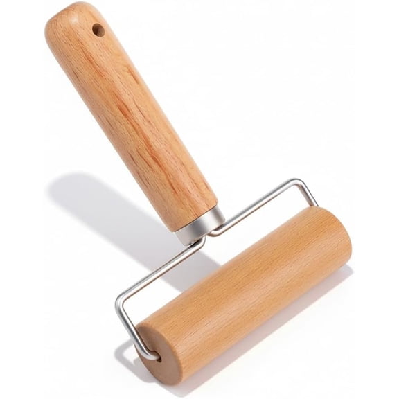 Large T-Shaped Rolling Pin, Wooden Dough Roller with Stainless Steel Frame, Smooth Pastry Roller for Pizza, Cookies, Pie Crust and Baking