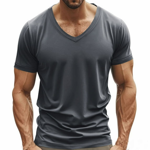 Large T Shirt Men, Man Fashion LeisureMotionVentilationSolid ColorV-neckShort SleeveTop