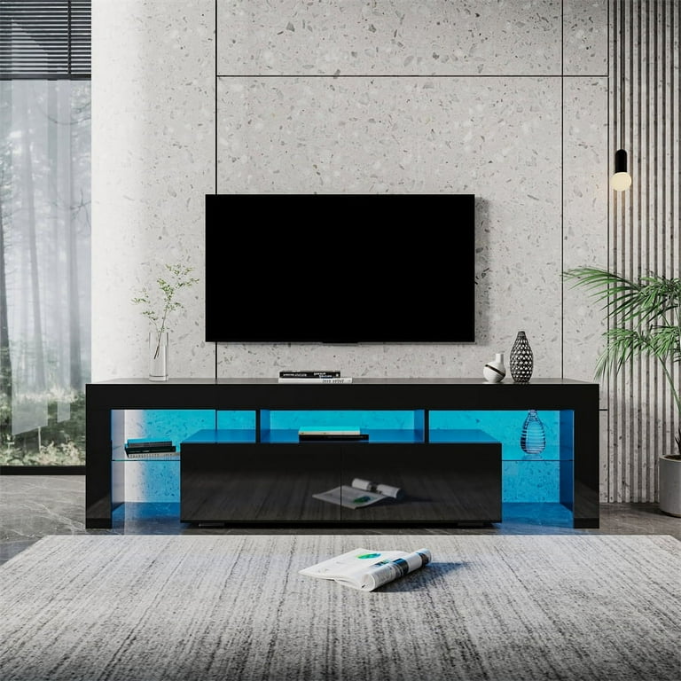 Large TV Stand Modern Wood TV Console Table for TVs up to 80 Inch with 20 Colors LED Lights Entertainment Center TV Table with 2 Storage Drawers 2