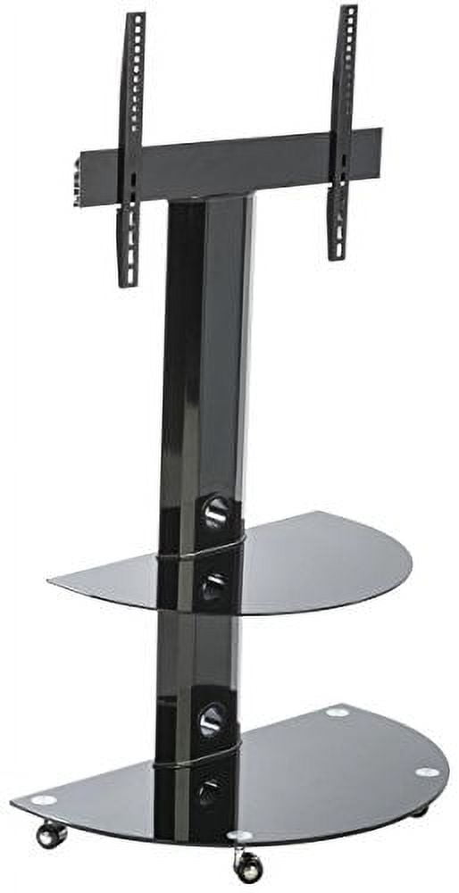 Large TV Stand with 2 Glass Shelves, for 32" to 55" HDTV, Panning, Rolling Mobile Cart (Black