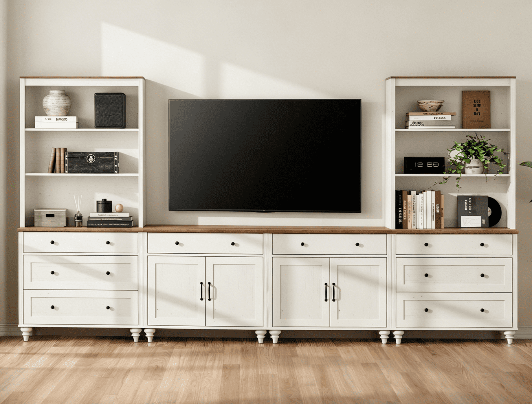 Large TV Stand with Bookshelves for TVs up to 75", Bookcase for Study Room, Living Room, Bedroom, White