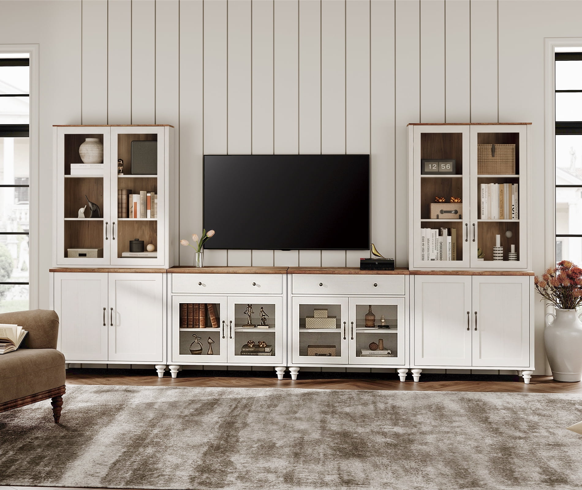 Large TV Stand with Bookshelves for TVs up to 75", White