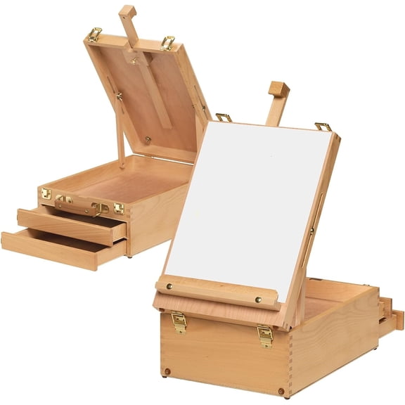 Large Tabletop Easel Sketchbox, Adjustable Solid Beech Wood Desktop Easel Box, Travel Easel for Artists, Table Top easels for Painting, Wooden Art Storage Box for Artist, Adults & Beginners
