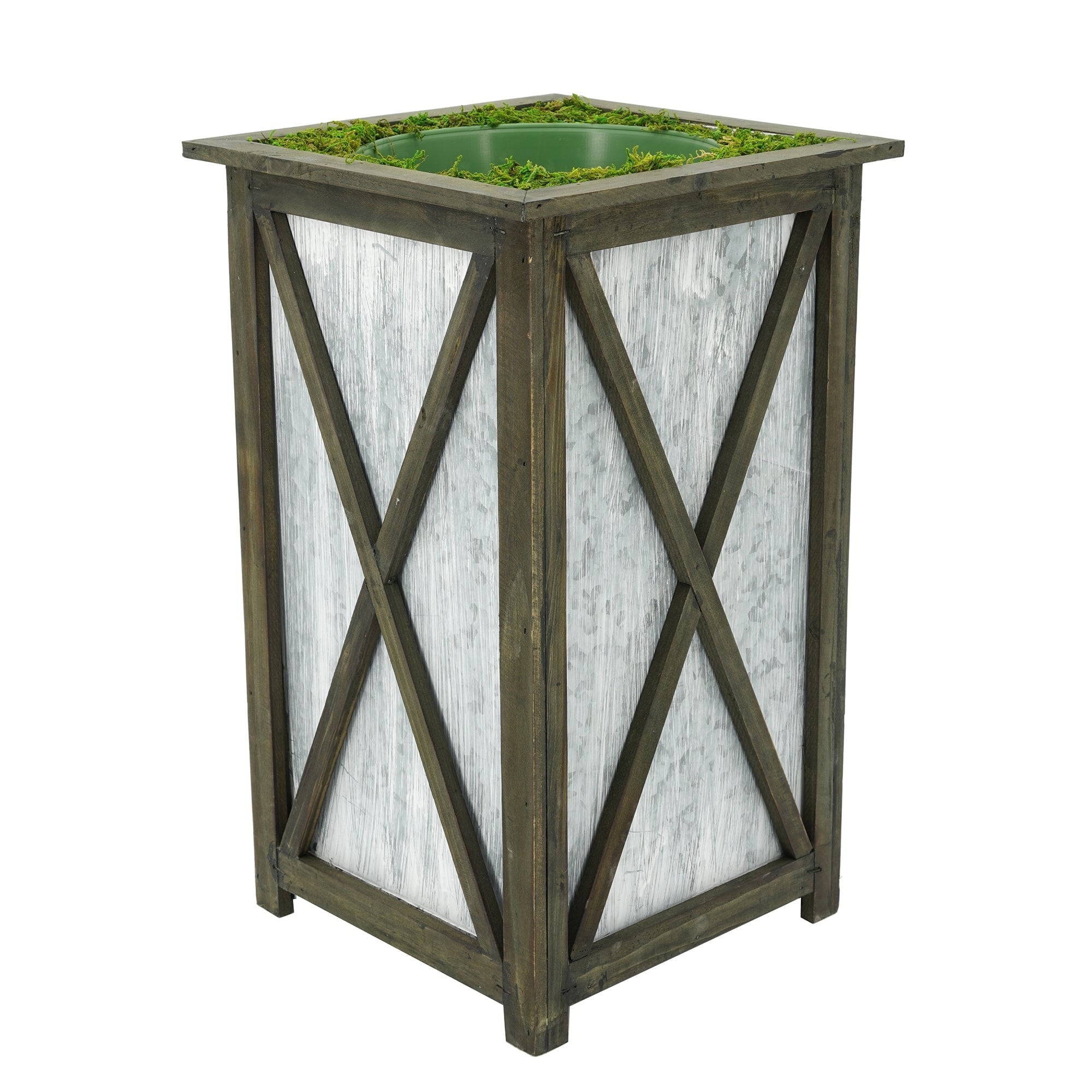 Large Tall Crisscross Black Wood and Metal Indoor Planter