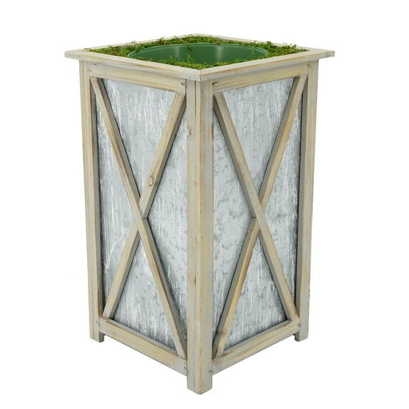 Large Tall Crisscross Wood/Metal Planter Pot-in-a-Pot Grey