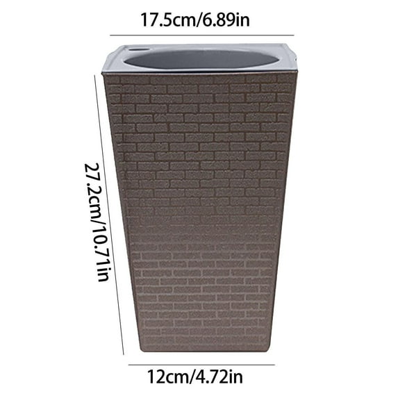 Large Tall Planter with Drainage Holes, Modern Self-Watering Pot for Indoor Outdoor Plants, Rustic Brick Texture Square Garden Pot, 13 Inch Decorative Container for Porch