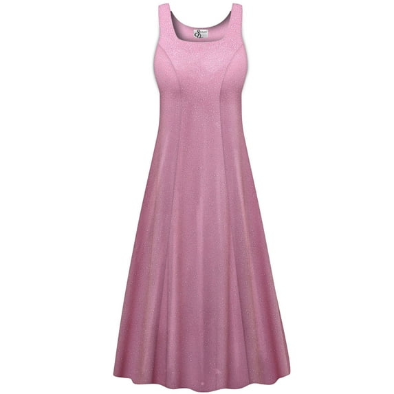 Large Tall Womens Dress Soft Pink Sparkling Designer Print Sleeveless Square Neck Princess Cut