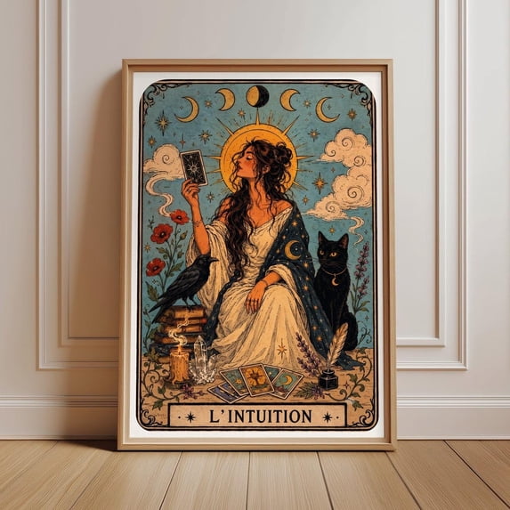Large Tarot Print For Witchy Wall, Mystical Woman Tarot Art, Moon Phase ...