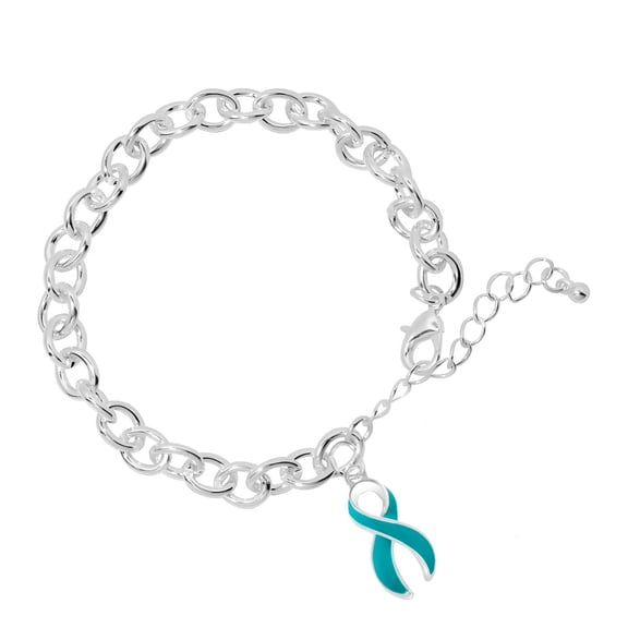 Large Teal Ribbon Chunky Charm Bracelet