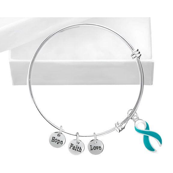 Large Teal Ribbon Retractable Bracelet