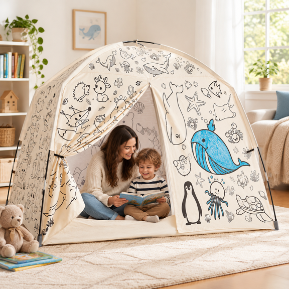 Large Tent With Graffiti Diyting Portable & Foldable Easy Set Up Play Breathable Bed Tents For Boy Girl Gifts Indoor Outdoore Car