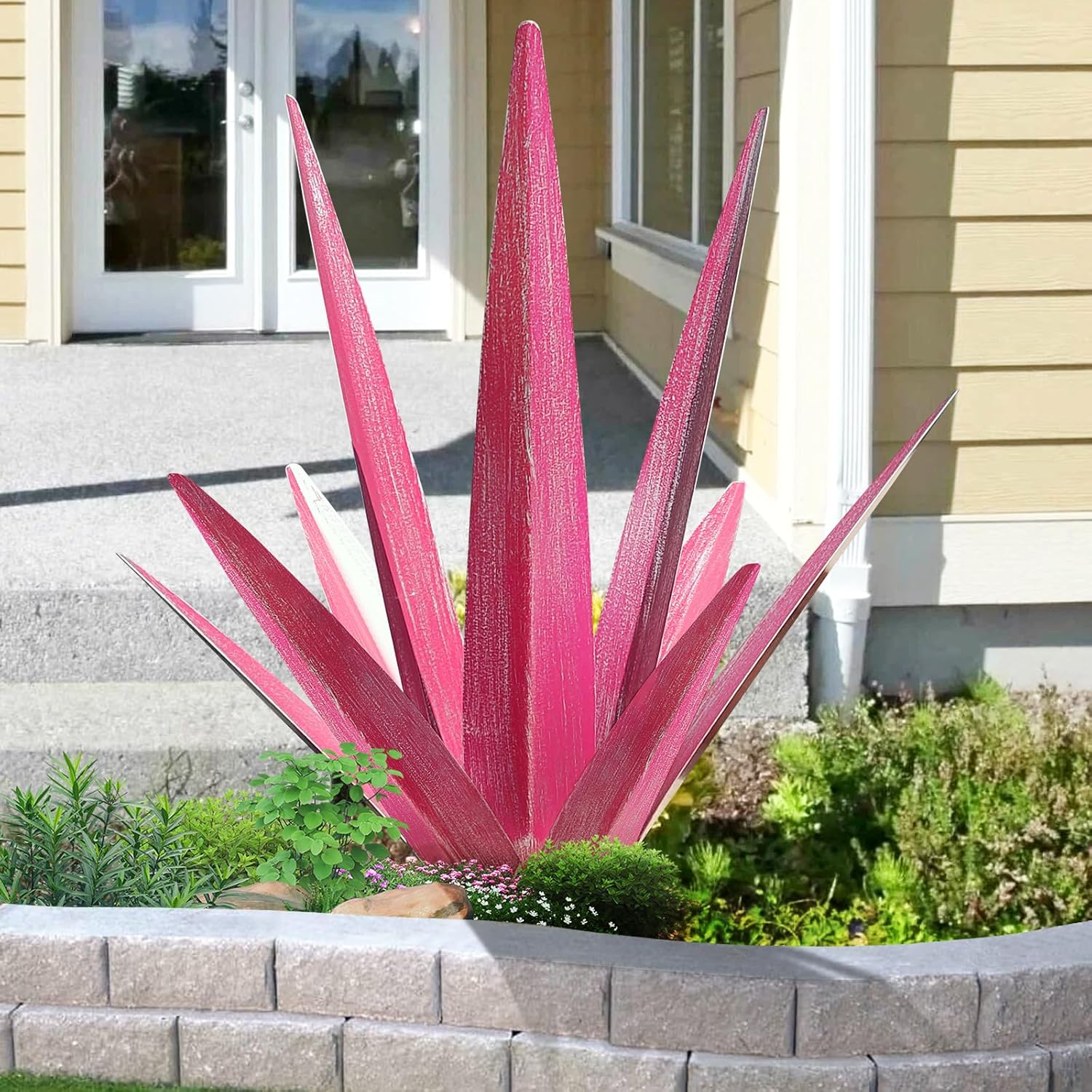 Sculpture D'agave En Métal Rouillé – Déco De Jardin Style Rustique, 35 Cm, Rose - 6