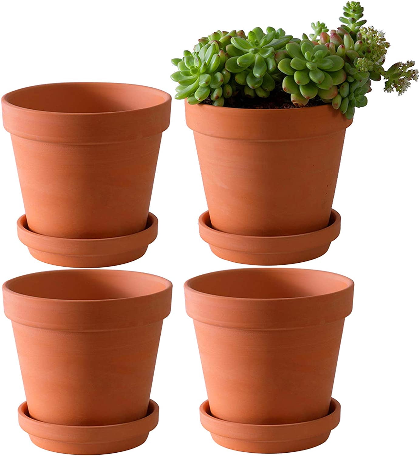 Large Terra Cotta Pots with Saucer- 4 Pack Large 6'' Terra Cotta Plant ...