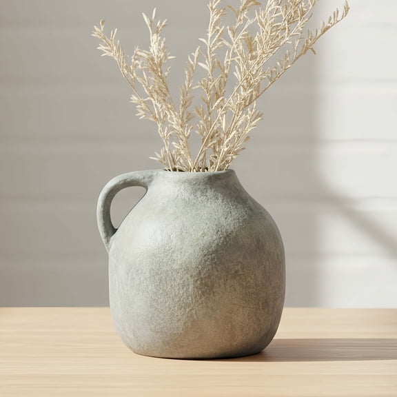 Large Terracotta Vase with Handle,5.2 Inch Rustic Vintage Farmhouse Pottery Vase for Flowers