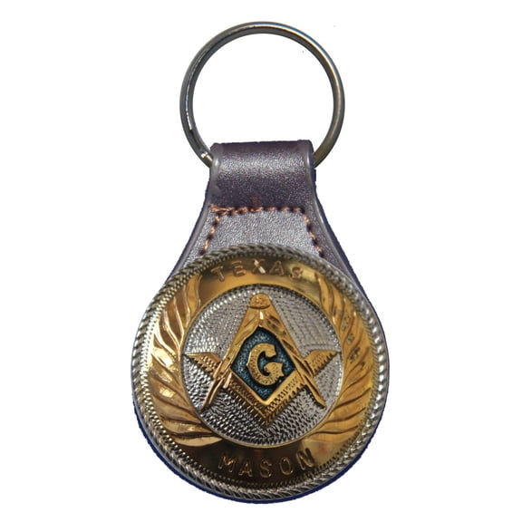 Large Texas Mason leather key fob or keychain 1 3/4" Brown