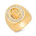 thumbnail image 1 of Large Textured 14k Yellow Gold Plated Clear Cubic Zirconia Jesus Signet Ring, Size 10, 1 of 1