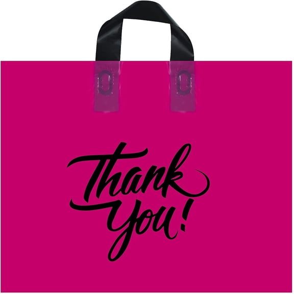 Large Thank You Plastic Merchandise Bag with Handle, Boutique Bag (Pink), Gift Bags Bulk - Size 20x15 (Pack of 300)