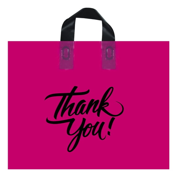Large & Thank You Plastic Merchandise Bag with Loop Handle Boutique Bag - Size 16X12.5 Infinite Pack & Pink
