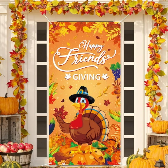 Large Thanksgiving Door Cover Decorations 6x2.9 Ft Friendsgiving Party Decorations Backdrop Funny Turkey Hanging Background for Indoor Outdoor Friendsgiving Themed Door Banner Party Supplies