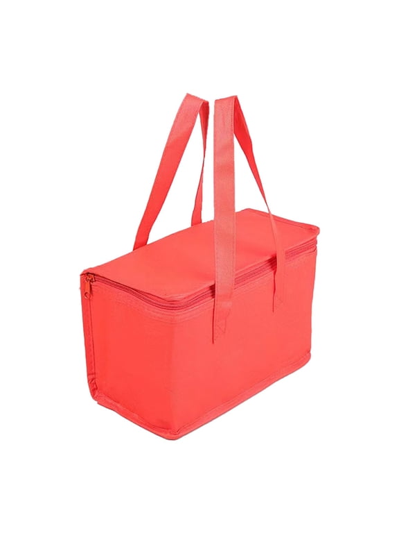 Large Thermal Lunch Tote Bag, Heavy Duty Stands Upright Cooler Tote With Zippered Top, Leakproof Insulated Reusable Grocery Shopping Bag for Office Work, Travel, Outdoor Camping,Z14-Red