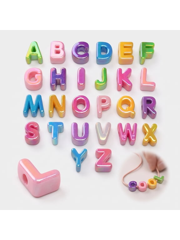 Large Thick Bubble Alphabet Beads Iridescent Acrylic Letter Beads for Jewelry Making Keychain Creation Bag Charm and Hand‑made DIY Supplies (F)