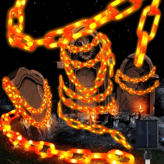 Large & Thicker Halloween Decorations Charging String Lights - 13 Ft 200 LED Plastic Chain String Lights with Waterproof, 8 Lighting Modes and Automatically Lights up at Night , Off in Daytime