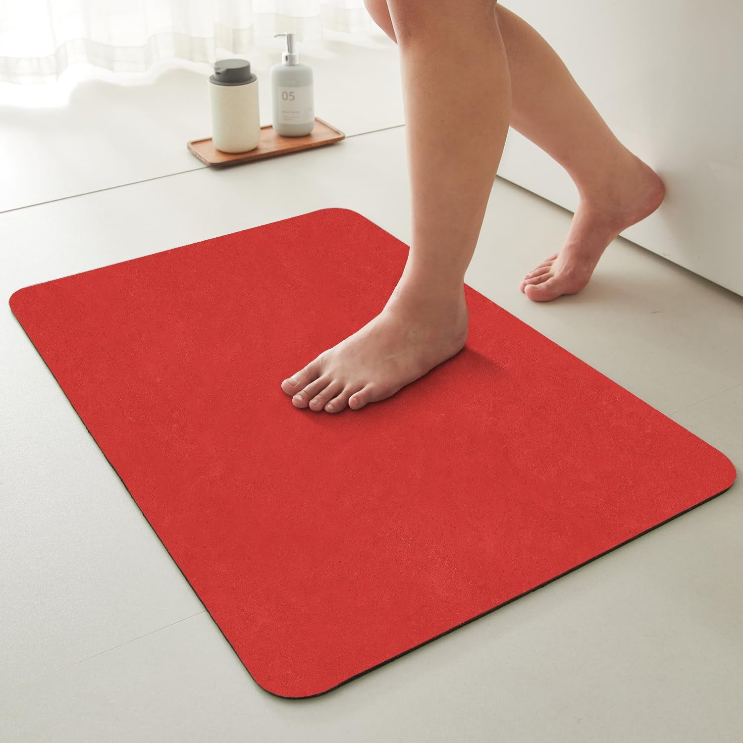 Fake Ruby Large Large Thin Bath Mat 36x48 Red Non-Slip Quick Dry Absorbent Faux Suede ...