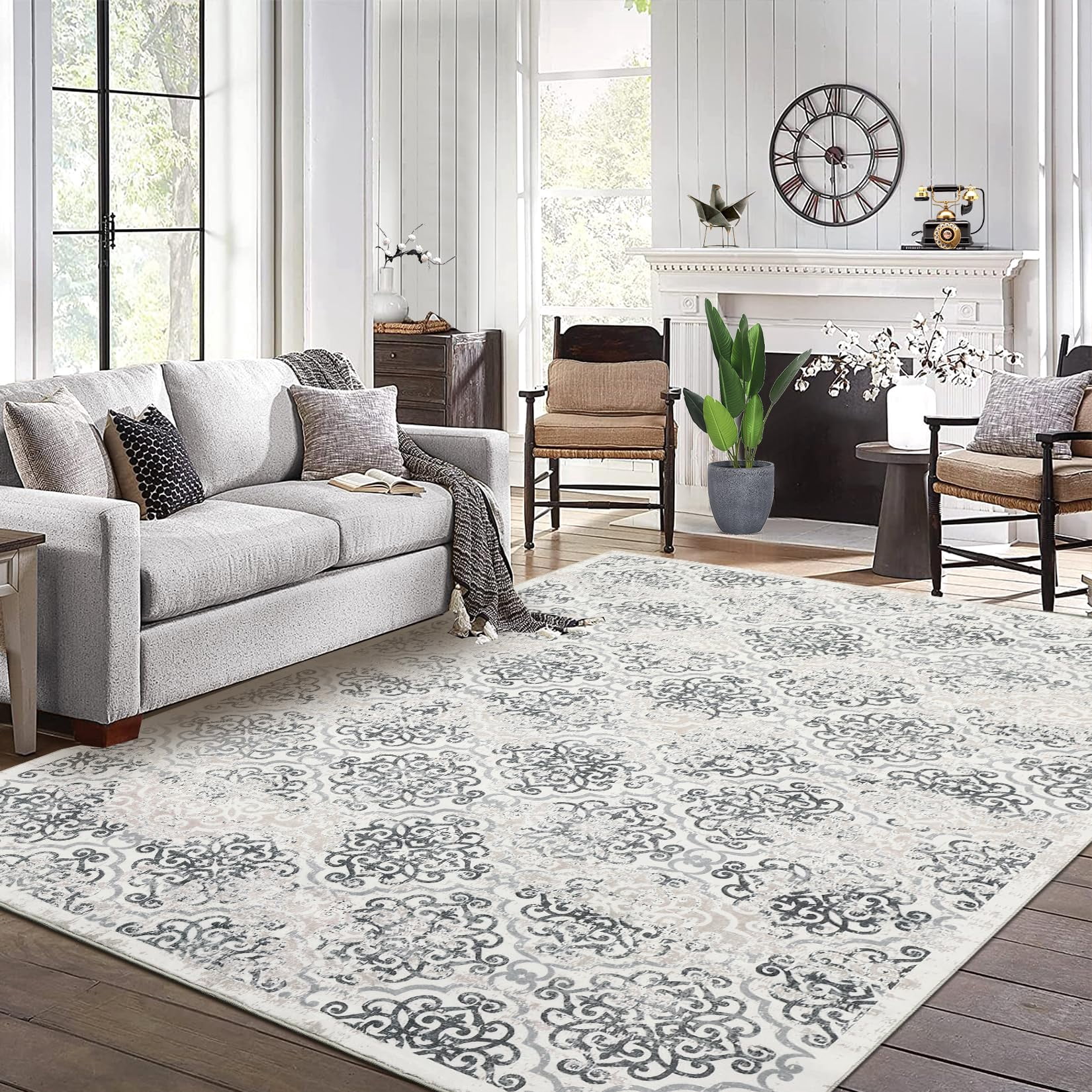 Large Throw Rugs for Living Room, Vintage Washable Rug for Bedroom, Non ...