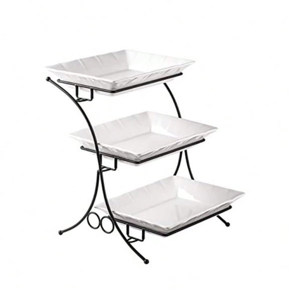 Large Tiered Tray Stand 3 Tier Serving Tray Porcelain Baking Set With Serving Stand 3 Tier Buffet Server For Fruit Dert Food Display Stand For Party Thanksgiving