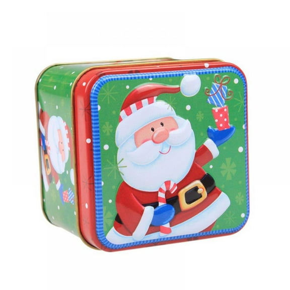 Large Tinplate Candy Tin Christmas Candy Box Metal Cookie Storage Container Box Santa Snowman Square Shape Candy Box2.95" x 2.95" x 2.56",Random style