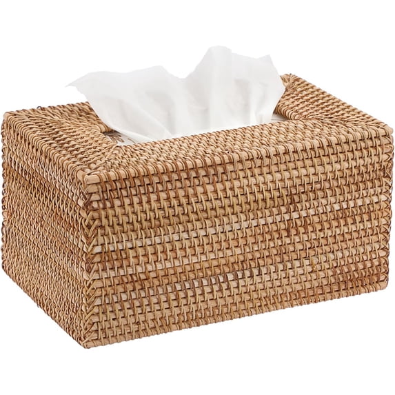 Large Tissue Box Cover Rectangle Rattan Tissue Box Holder，Yellow ...
