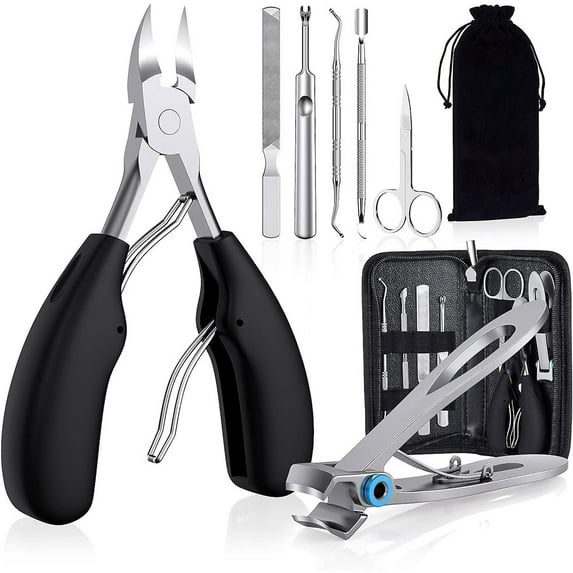 Large Toenail Clippers for Thick & Ingrown Nails Podiatrist Toenail Clippers Kits Stainless Steel Super Sharp Curved Blade Grooming Nail Tool for Man & Women