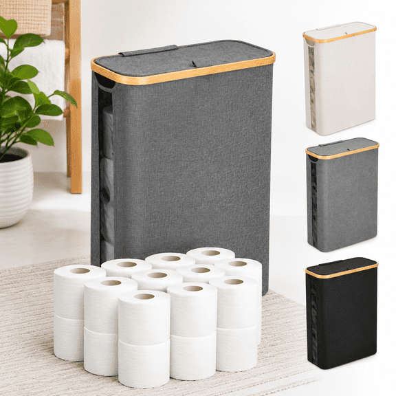 Large Toilet Paper Storbasket With Lid Slim Organizer Hold Up To 20 Regular Rolls Or 15 Mega Rolls. (grey 49l)