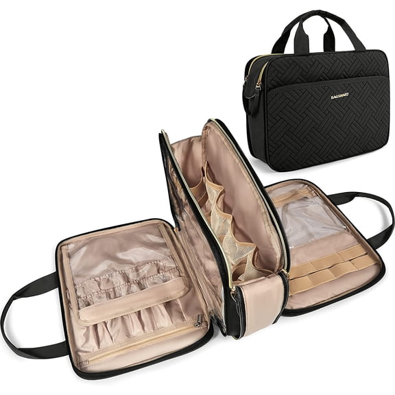 Large Toiletry Bag, Travel Makeup Organizer, Water-resistant Makeup Cosmetic Bag Door Room Essentials Travel Bag for Accessories, Shampoo, Full Sized Container, Toiletries (Black, Large)
