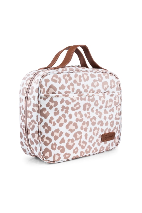 Large Toiletry Bag Travel Organizer with Hanging Hook, Water-resistant Makeup Cosmetic Bag Travel Case for Accessories, Shampoo, Toiletries, Personal Hygiene Items- Leopard