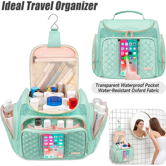 Large Toiletry Bag for Women Men, Water Resistant Makeup Bag, Portable Shower Caddy for College Dorm, Hanging Shower Bag with Transparent Phone Pocket