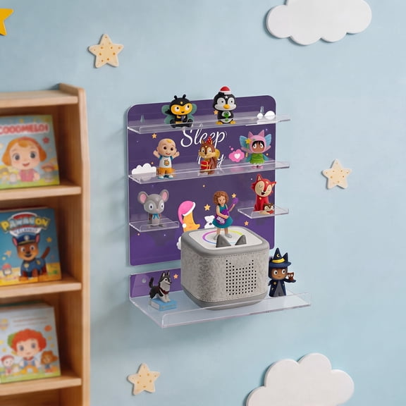 NIUBEE Floating Shelf Non-Magnetic, Acrylic Wall Shelf for Tonies, Accessories, Clear Floating Display with Charging Hole, Display Collection 28~30 Characters, Purple