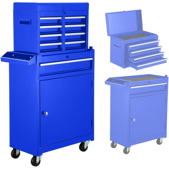 Large Tool Box,5 Drawer Blue Rolling Tool Chest On Wheels with Snap on Tool Box Top Chest,Locking Mechanic Tool Cabinets for Garage,Workshop,Repair Shop